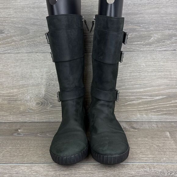 Cole Haan Colby x Nike Air Waterproof Black Leather Womens Sz 8B Zip Buckle Boot - Picture 2 of 13